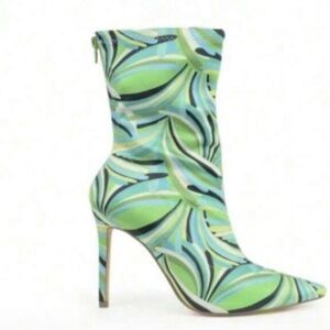 So Me Green and Blue Patterned Heeled Boots